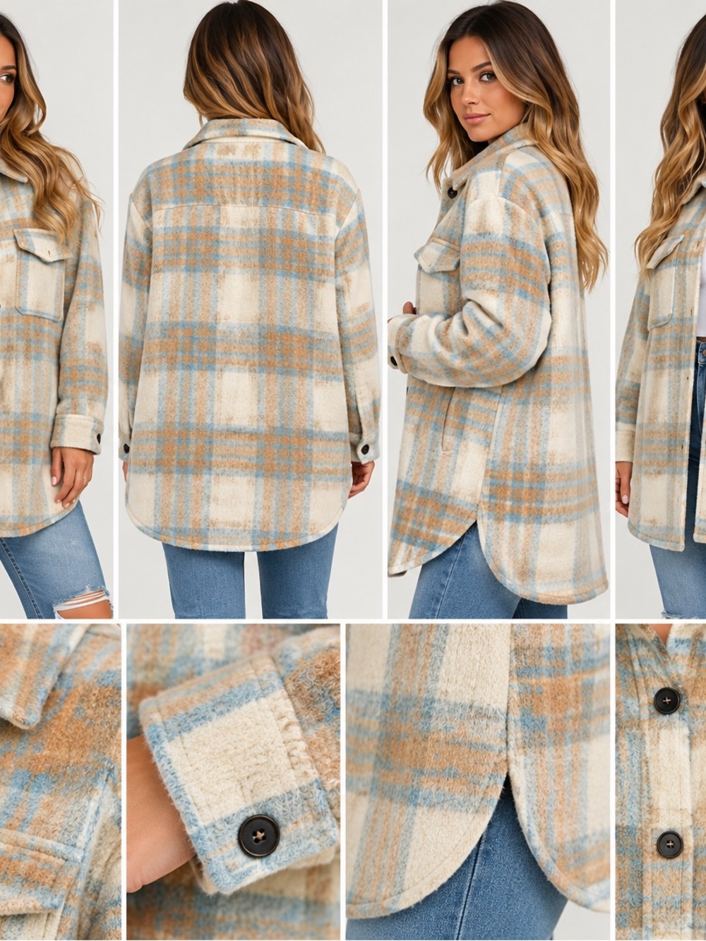 Fashion Nova Meet You There Coat Plaid Wool Blend Shacket Taupe Combo S NWT
